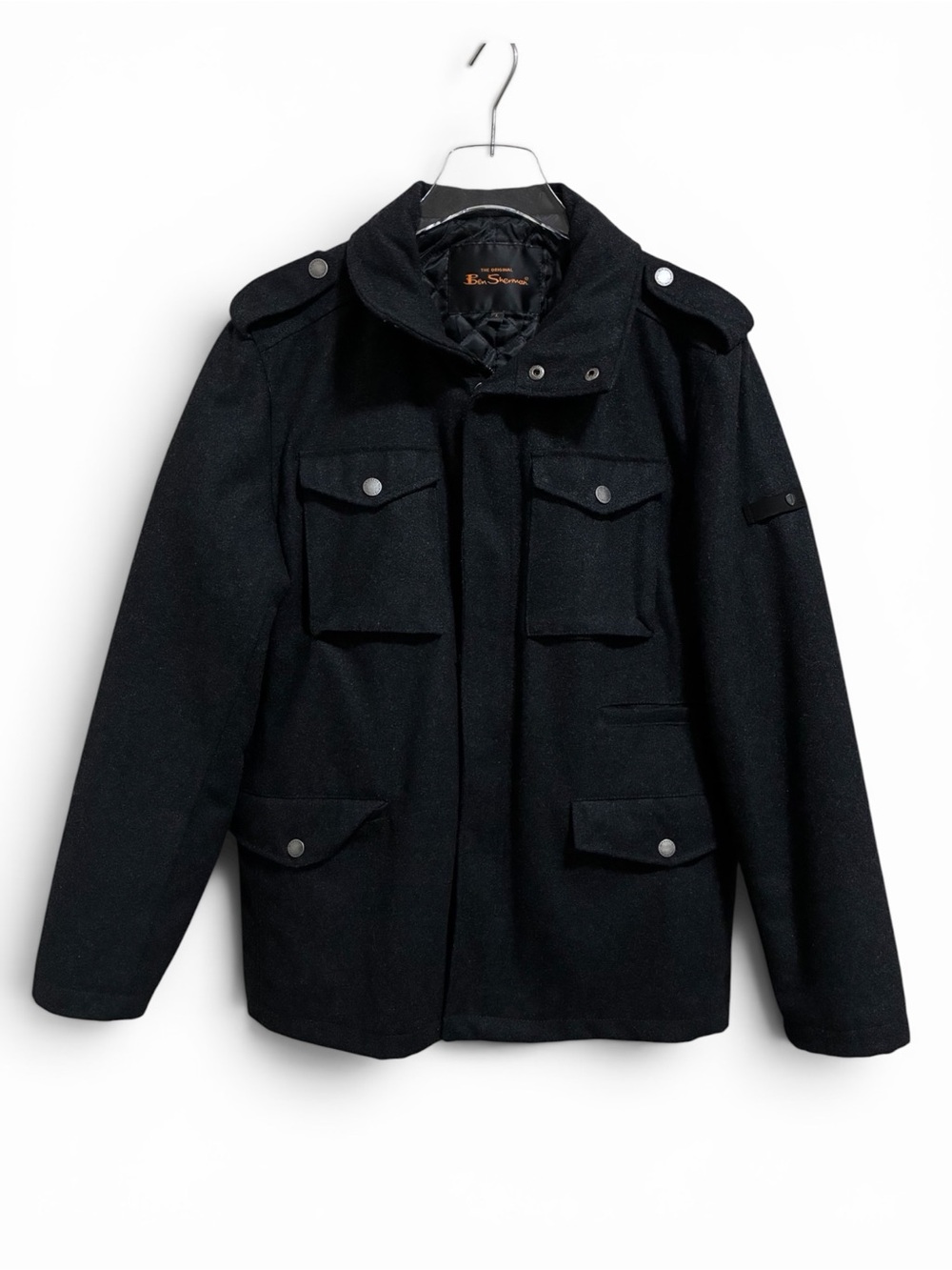 Ben Sherman Coat Large Wool Blend Black Jacket Quilted Lined Utility Pockets Men - Picture 2 of 14